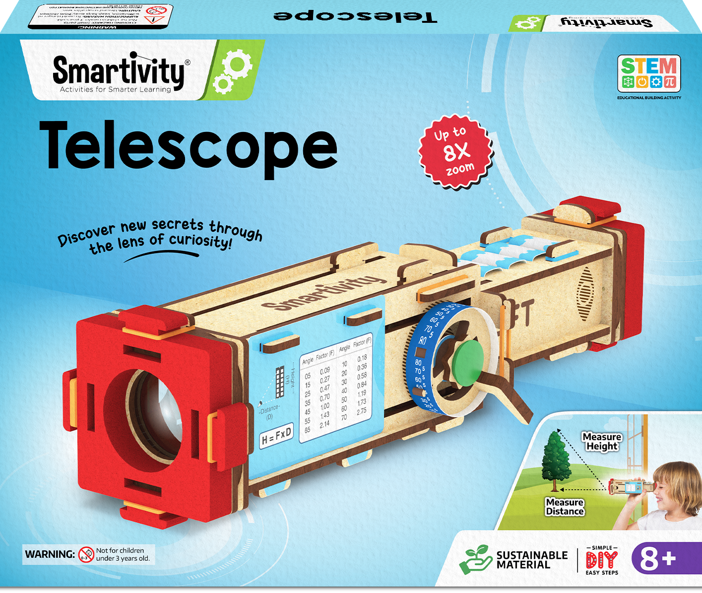 Telescope | Build-It-Yourself STEAM Kit | 8x Magnification | 8 + Years