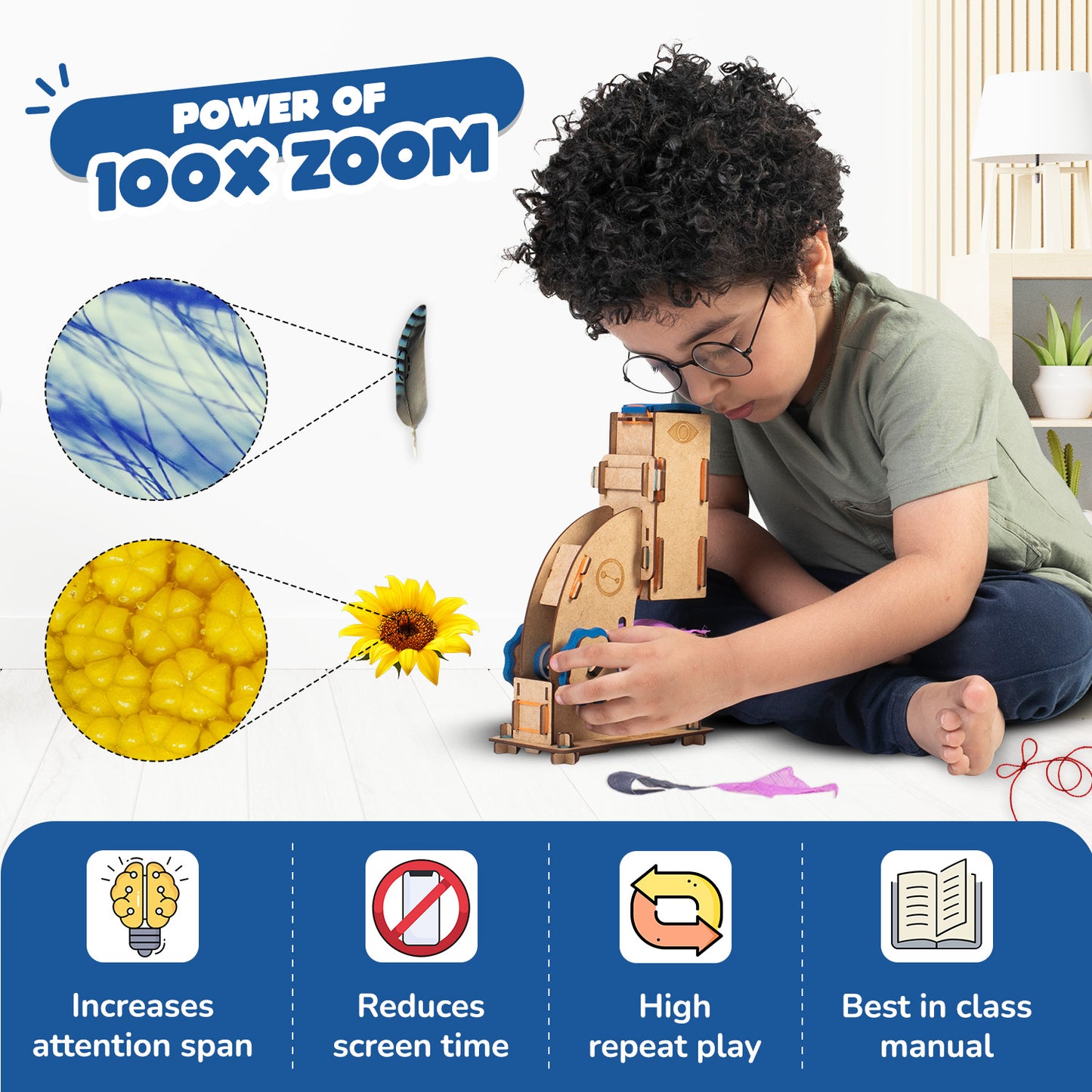 Microscope | Build-It-Yourself STEAM Kit | 100x Magnification | 8 + Years