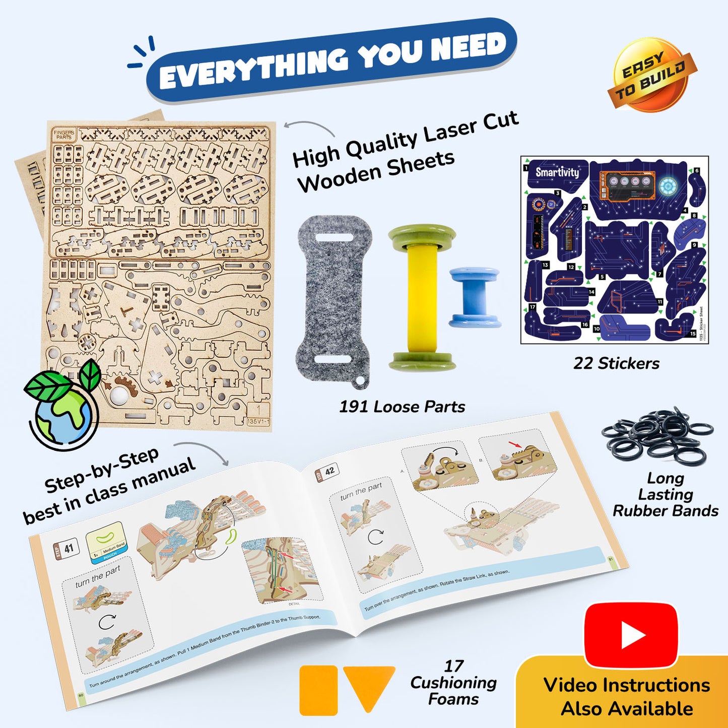 Robotic Mechanical Hand | Build-It-Yourself STEAM Toy | FREE Custom Stickers | 8 + Years