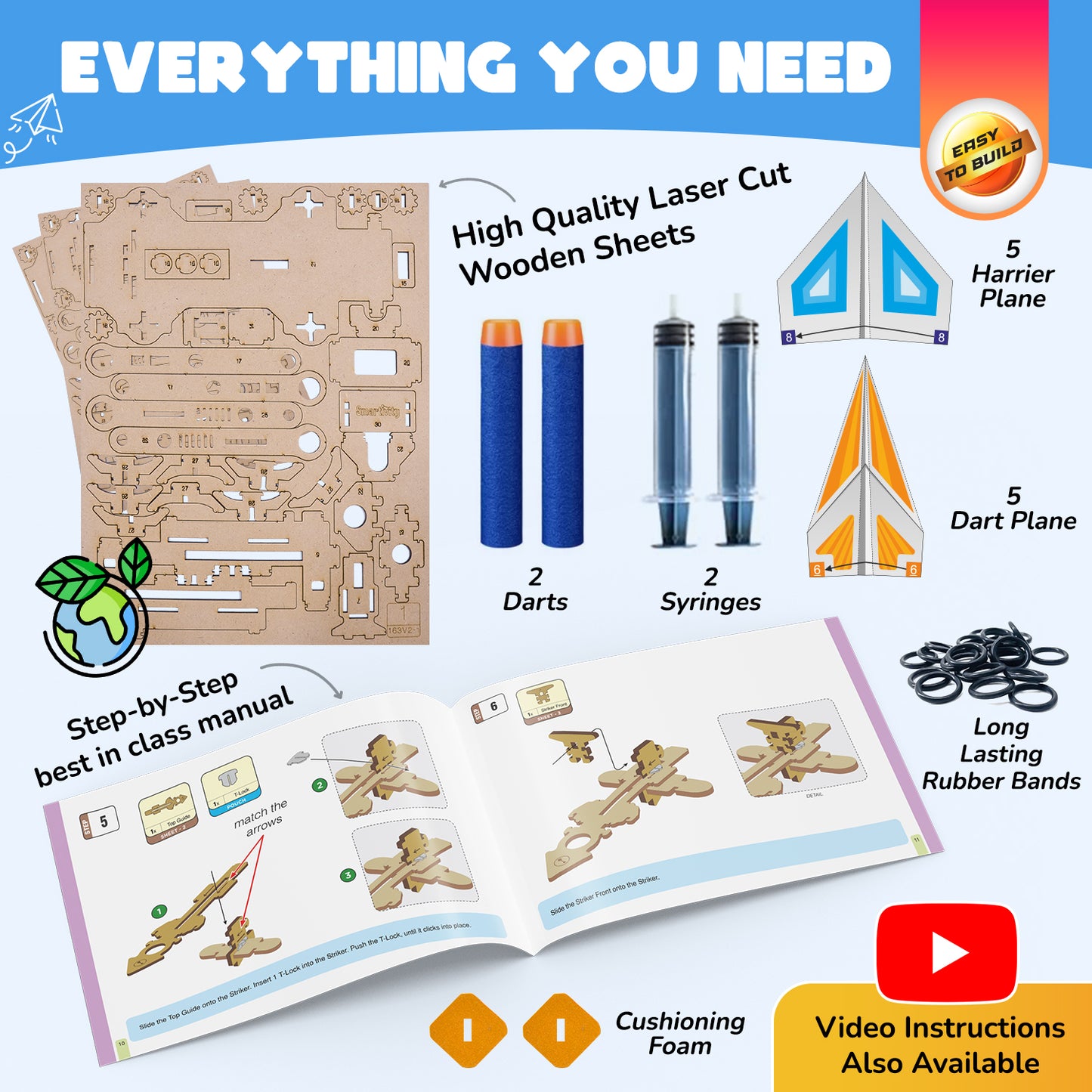 Hydraulic Plane Launcher | Build-It-Yourself STEAM Toy | Learning Activities Inside | 6 + Years