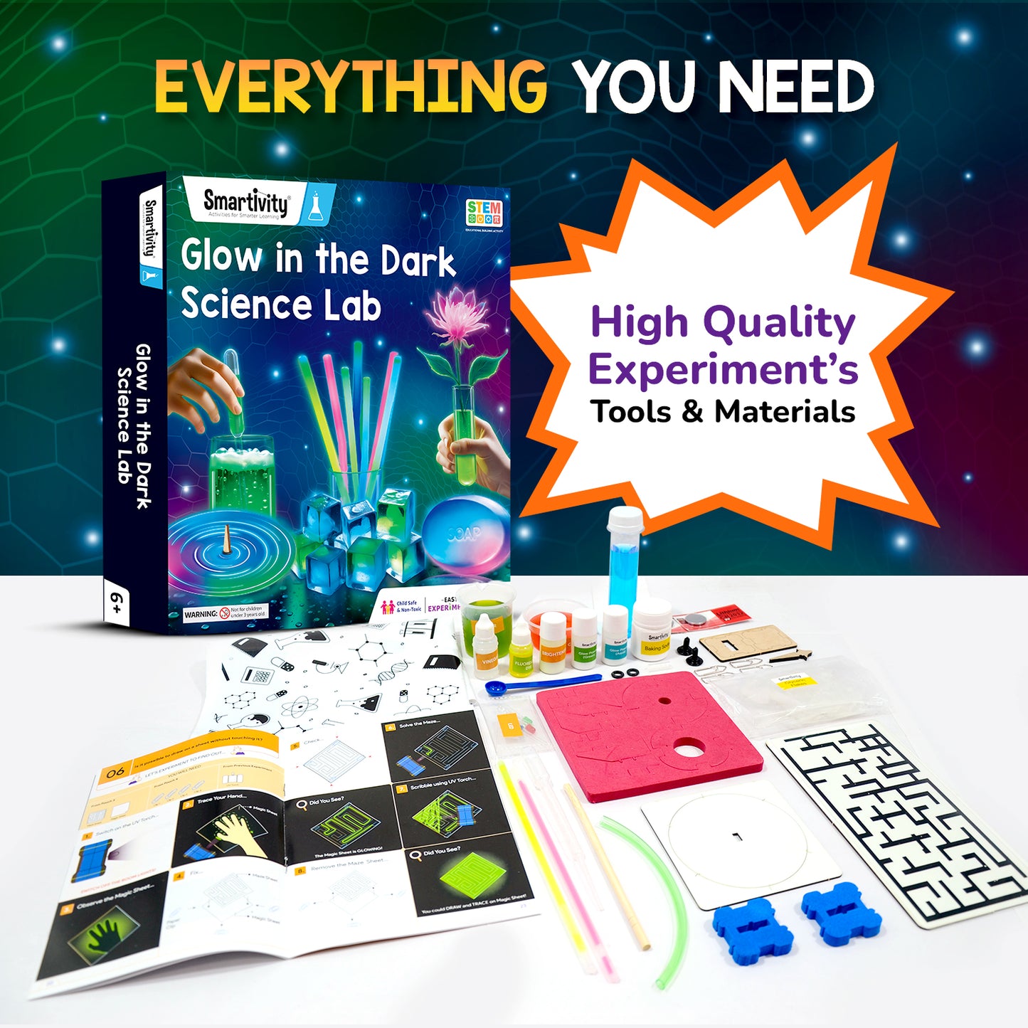 Glow In The Dark DIY STEAM Kit | 20 Glowsome Experiments | Make Glow Soaps and Lava Lamps | 6 + Years