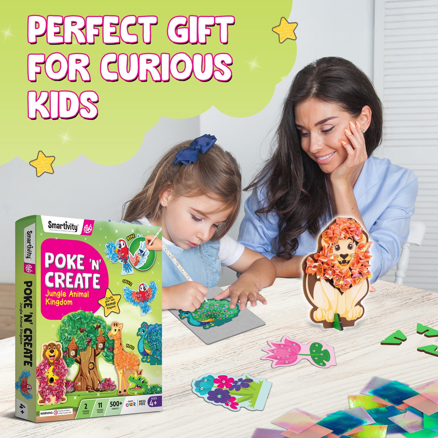 POKE 'N' CREATE - Jungle Animal Kingdom | DIY CRAFT KIT | 4+ Years